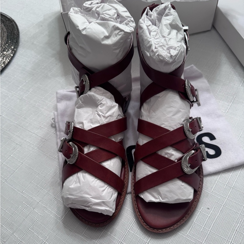Schutz brown leather Harper buckle zip strappy sandal gladiator 7.5 - Picture 2 of 10